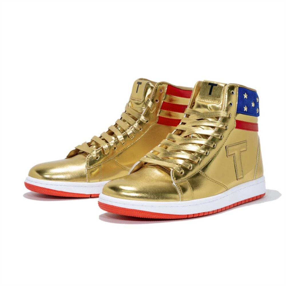 TRUMP NEVER SURRENDER MAGA GOLD SNEAKERS MEN 10  WOMEN 12